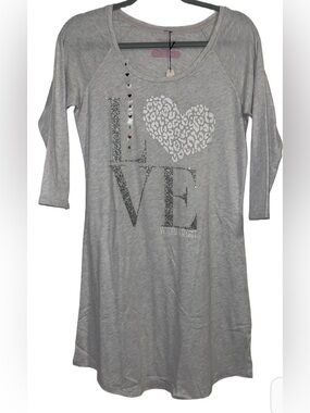 Victoria's Secret Light Gray Nightshirt with Glitter Heart Leopard Print